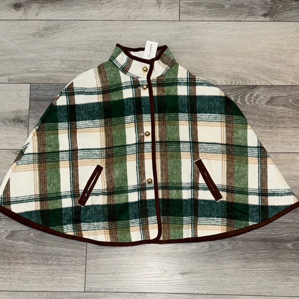 Janie and Jack Green Plaid Kids Cape